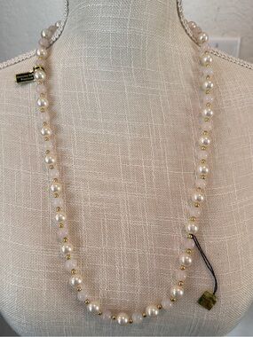 Milky Quartz and Faux Pearl Necklace